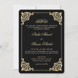 Convites Quadro Vitoriano Dourado Preto Romântico Casamento