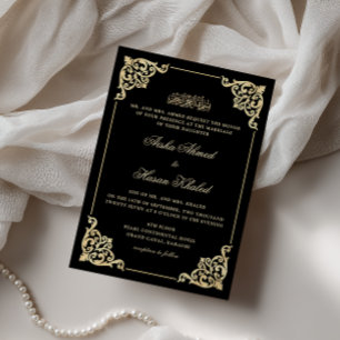 Convites Quadro Vitoriano Dourado Preto Romântico Casamento