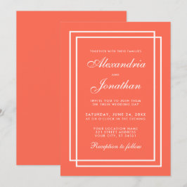 Convites Quadros Brancos e Corais de Casamento Elegante Mod
