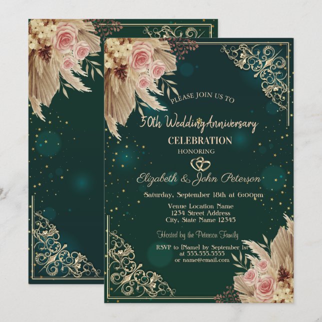 Convites Quadros de Flores Corações Verde Casamento Anivers (Frente/Verso)
