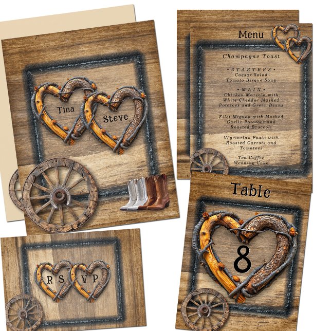Convites Quadros de Galhos de Casamento Ocidental, Botas Ro (Criador carregado)