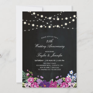 Convites Quadros Negros & Luzes de Corda Aniversário de 25 
