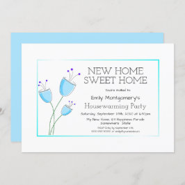 Convites Quaint Blue Floral House Party