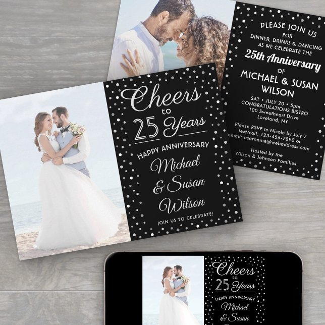 Convites QUAISQUER Aniversário 2 Foto anima Partido Preto e (Criador carregado)