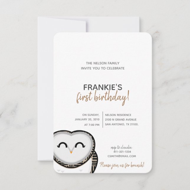 Convites QUAISQUER Festa de aniversário de floresta AGE OWL (Frente)