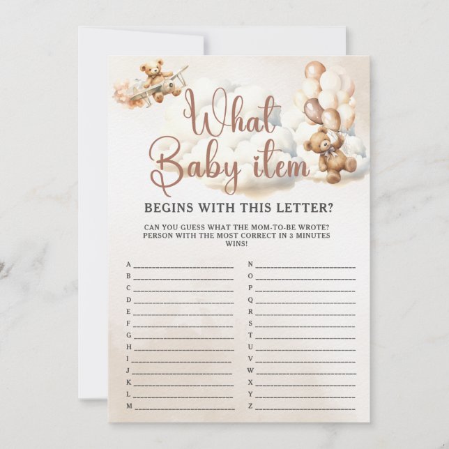 Convites QUAL BABY ITEM ALPHABET Chá de fraldas Jogo Cute B (Frente)