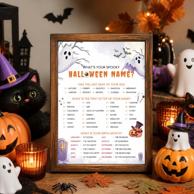 Convites Qual é o Seu Nome Assustador de Halloween? Jogo de (Criador carregado)
