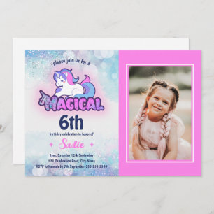 Convites Qualquer 6 Rosa Púrpura Unicórnio Foto Rosa,, Aniv