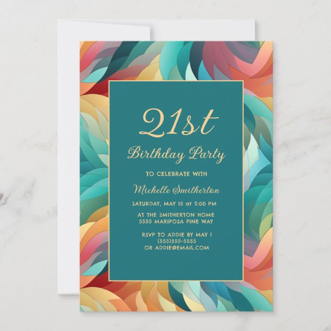 Convites Qualquer Abstrato de Teal Laranja De Idade (Frente)