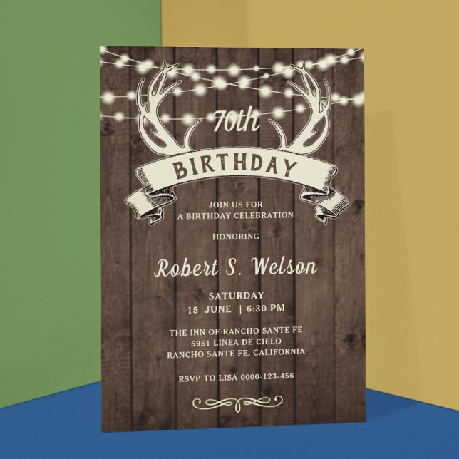 Convites QUALQUER AGE Rustic Antlers Banner Male's Birthday (Criador carregado)