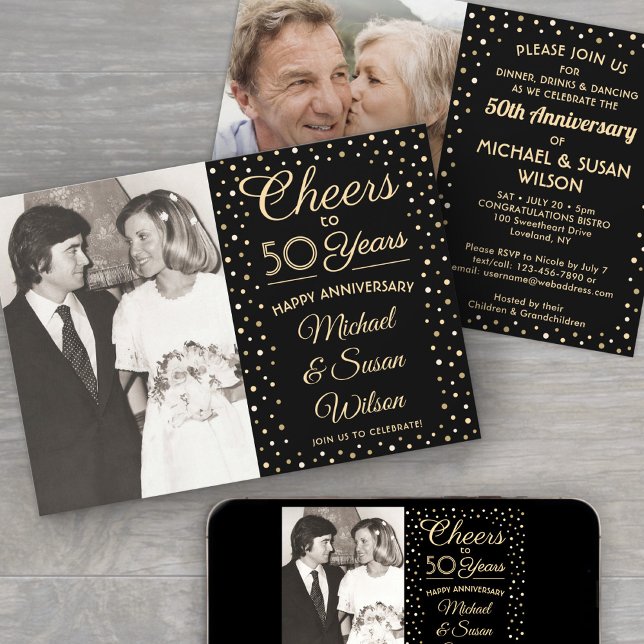 Convites QUALQUER Aniversário 2 Foto anima Partido Preto e  (Criador carregado)