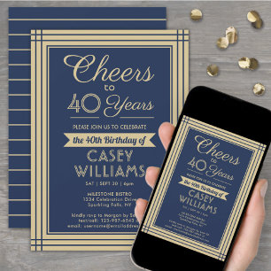 Convites Qualquer Aniversário Brinde Download Navy Blue & D