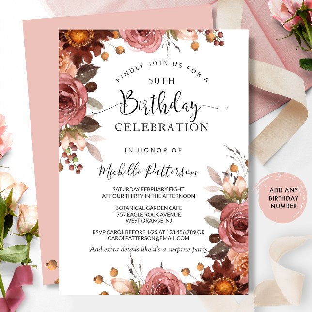 Convites Qualquer Aniversário, Casamento Floral Bege e Borg (Criador carregado)