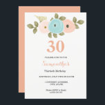 Convites Qualquer aniversário de 30 anos Floral de Pêssego<br><div class="desc">Adequado para todos os anos. Simplesmente mude o número e o texto conforme desejar. Coleção de Convocação de aniversário de 30 anos de Pêssego Bonito Floral na loja de Niche e Nest. Utilizámos a trabalho de arte de: Freshmint Paperie https://www.etsy.com/shop/FreshmintPaperie</div>
