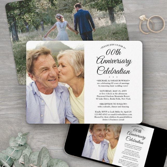 Convites QUALQUER Aniversário de Casamento 2 Festa Elegante (Criador carregado)