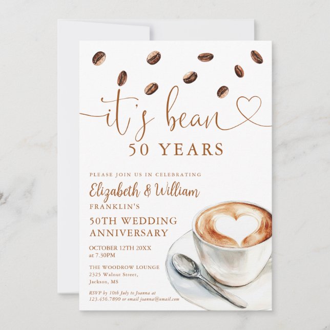 Convites Qualquer Ano de Aniversário de Casamento Tema Café (Frente)