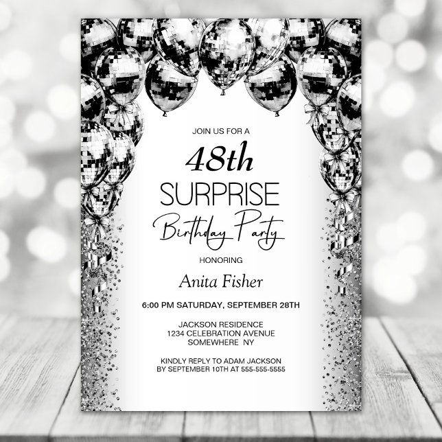 Convites Qualquer Balão Branco Negro de Idade Surpreende An (Criador carregado)