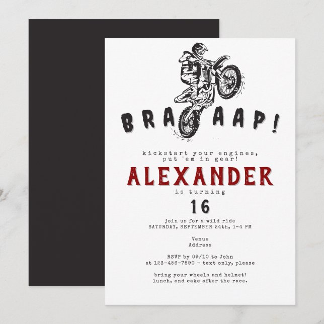 Convites Qualquer Bicicleta Motocross de Idade Sobrevivendo (Frente/Verso)