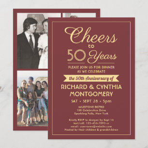 Convites QUALQUER Brinde de Aniversário Burgundy & Gold Fes