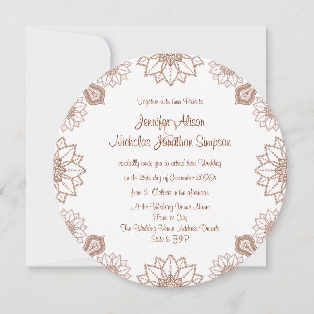 Convites Qualquer Casamento de Padrão de Henna Mandala Colo (Frente)