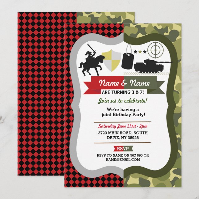 Convites Qualquer Cavaleiro de Idade e Festa de aniversário (Frente/Verso)