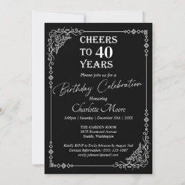 Convites Qualquer Clássico de Aniversário Negro e Branco