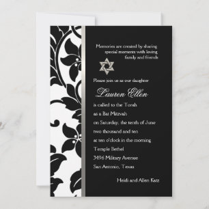 Convites Qualquer cor com o Bat Mitzvah preto Damask