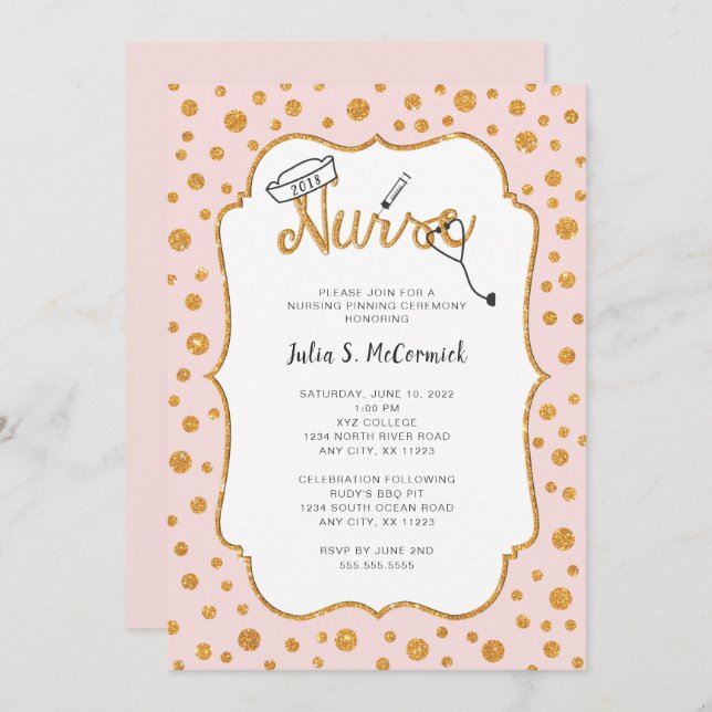 Convites QUALQUER COR Pinning graduação de enfermeiro + our (Frente/Verso)