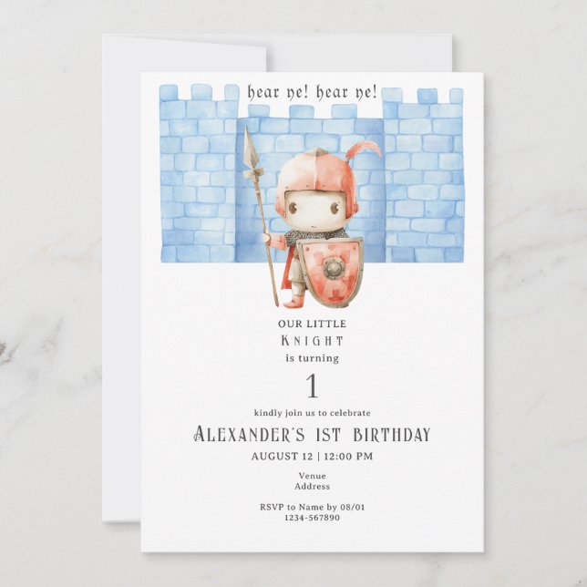 Convites Qualquer Criança Idade Cavaleiro Medieval Renfaire (Frente)