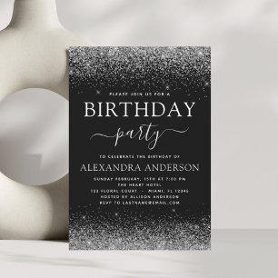 Convites Qualquer dia de aniversário de Silver Black Moder