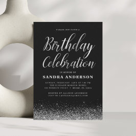 Convites Qualquer dia de aniversário de Silver Black Modern