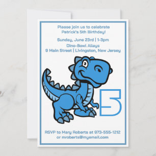 Convites Qualquer Dinossauro Azul T Rex Idade Aniversário