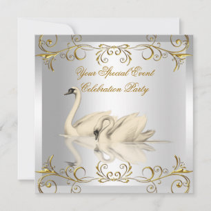 Convites Qualquer Evento Cisnes Dourado Branco Elegante Fes