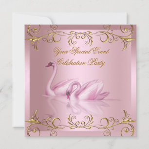 Convites Qualquer Evento Cisnes Dourado Rosa Elegante Festa