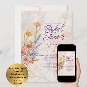 Convites QUALQUER EVENTO Festa de Jardim Boho Wildflowers