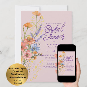 Convites QUALQUER EVENTO Festa de Jardim Boho Wildflowers