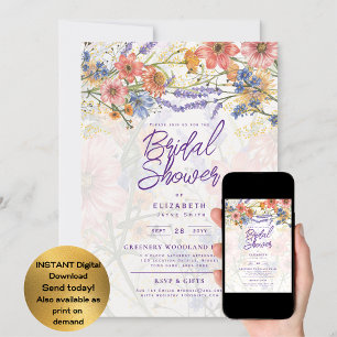 Convites QUALQUER EVENTO Festa de Jardim Boho Wildflowers