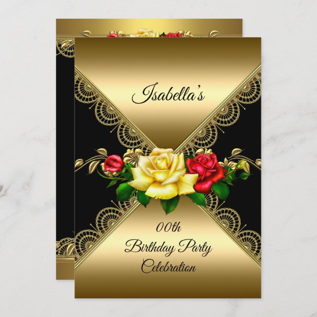 Convites Qualquer Festa de aniversário de idade Rosas amare (Frente/Verso)