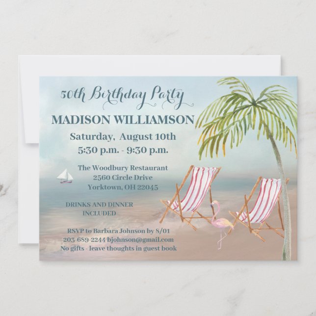 Convites Qualquer Festa de aniversário de Tema de Praia Ida (Frente)