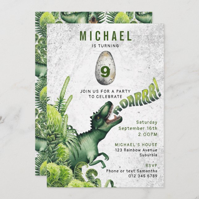 Convites QUALQUER Festa de aniversário do T-Rex Dinossaur B (Frente/Verso)