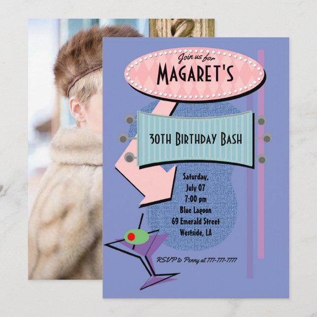 Convites QUALQUER Festa de Coquetel de Aniversário de Idade (Frente/Verso)