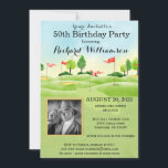 Convites Qualquer Festa de Golfe de Foto Festa de aniversár<br><div class="desc">Este Convite de aniversário festivo e colorido tem um tema Golfe e é perfeito para um Golfe. Ele apresenta um carrinho de golfe com Golf Clubs em um Curso de Golfe, muito para personalizar para se adequar ao seu evento, assim como a uma foto. Nós temos todos os ingredientes para...</div>
