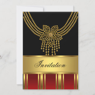 Convites Qualquer Festa Dourado Preto Vermelho