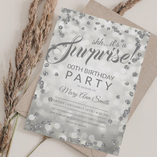 Convites Qualquer Festa Surpresa Idade Silver Glitter Con