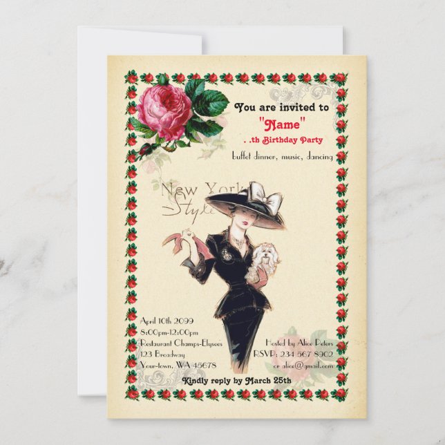 Convites qualquer idade, 60º,Festa de aniversário mulher,Ga (Frente)