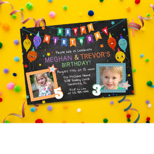 Convites QUALQUER IDADE - Aniversário Conjunto de Irmãos Gê