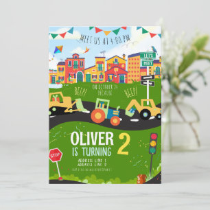 Convites Qualquer idade, aniversário de trator verde