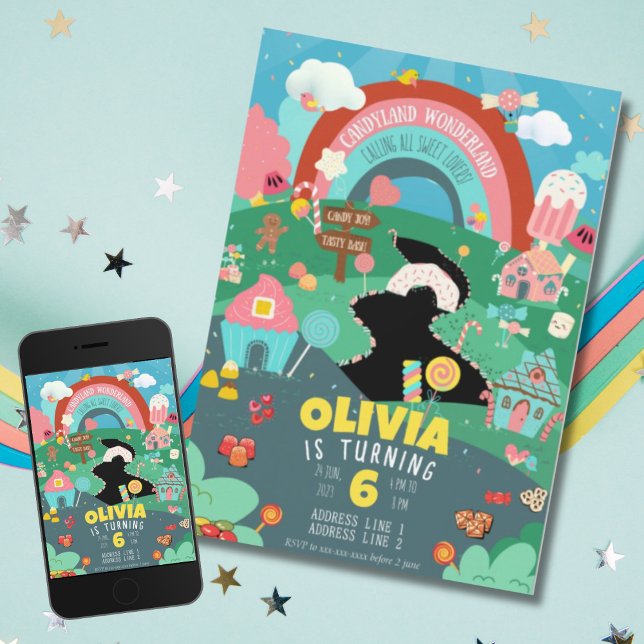 Convites Qualquer idade, aniversário do tema doce (Criador carregado)