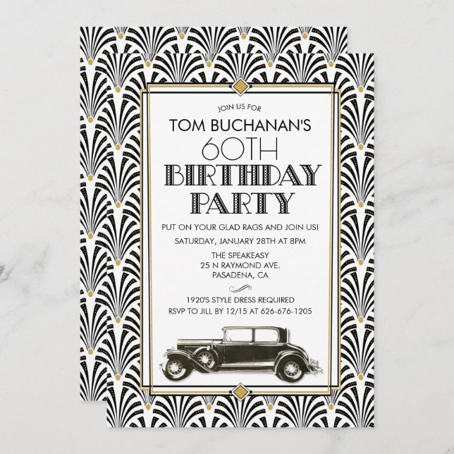 Convites QUALQUER IDADE - Arte de Aniversário Deco Gatsby c (Frente/Verso)
