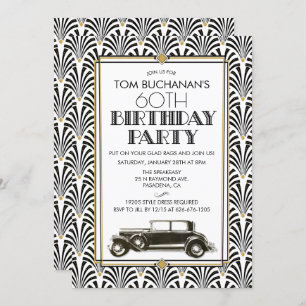 Convites QUALQUER IDADE - Arte de Aniversário Deco Gatsby c